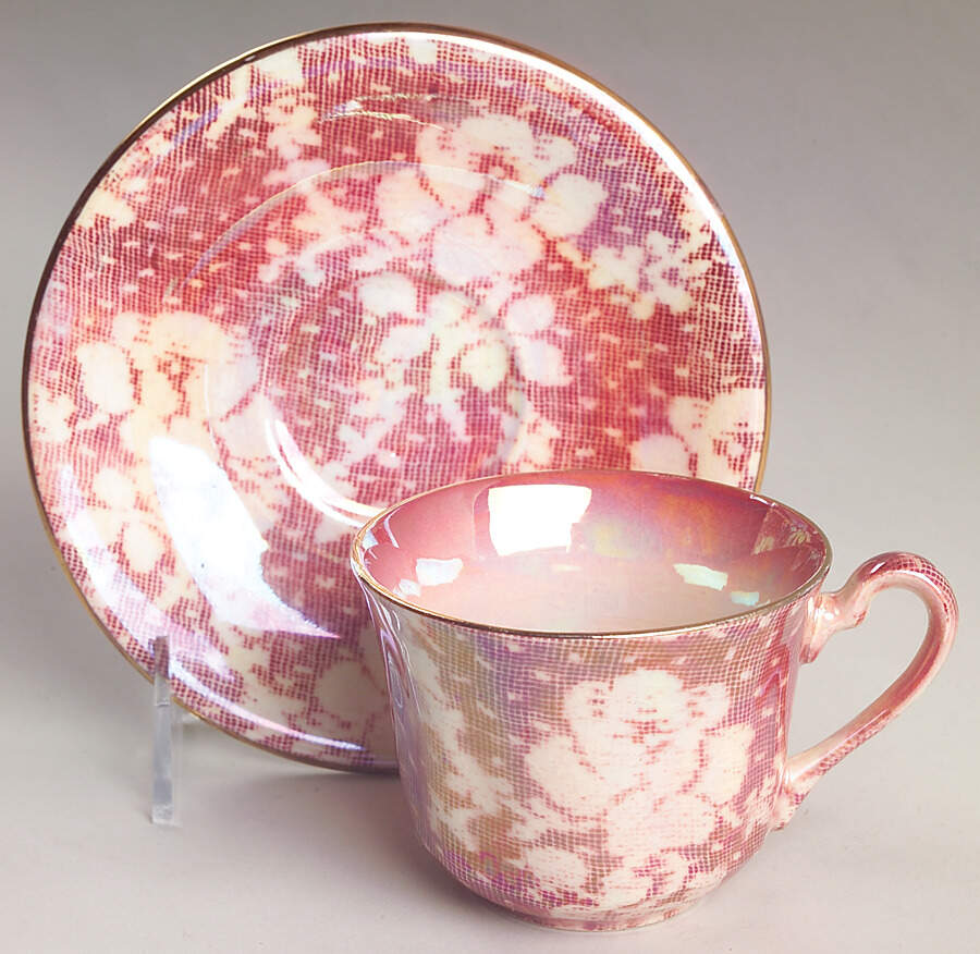 Brocade Cranberry (Iridescent) Flat Cup & Saucer Set by Royal Winton-1