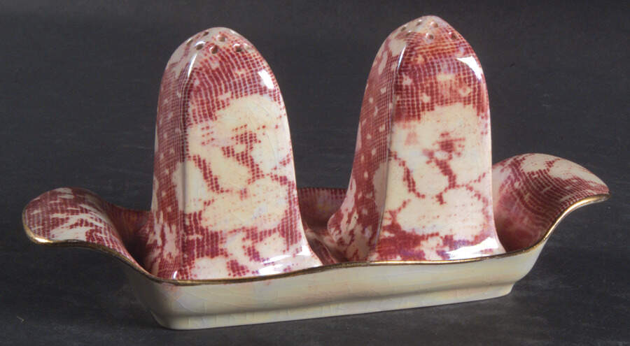 Brocade Cranberry (Iridescent) (3 Pc) Salt & Pepper Tray Set by Royal Winton-1