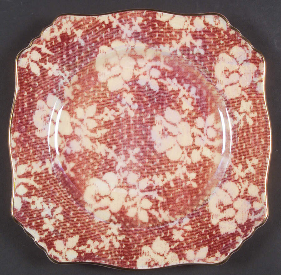 Brocade Cranberry (Iridescent) Square Luncheon Plate by Royal Winton-1