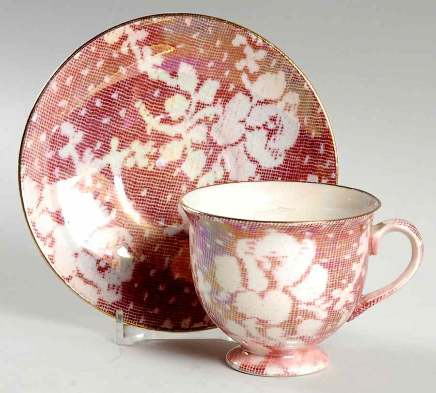 Brocade Cranberry (Iridescent) Footed Demitasse Cup & Saucer Set by Royal Winton-1