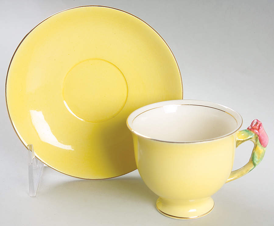 Rosebud Yellow (Yellow Background) Footed Demitasse Cup & Saucer Set by Royal Winton-1