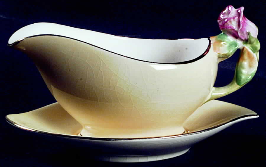 Rosebud Yellow (Yellow Background) Mint Boat & Stand by Royal Winton-1