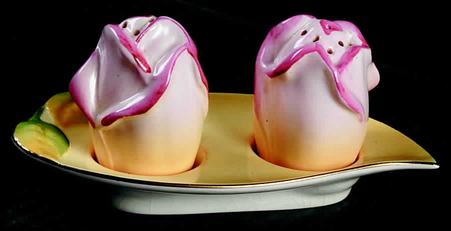 Rosebud Yellow (Yellow Background) (3 Pc) Salt & Pepper Tray Set by Royal Winton-1