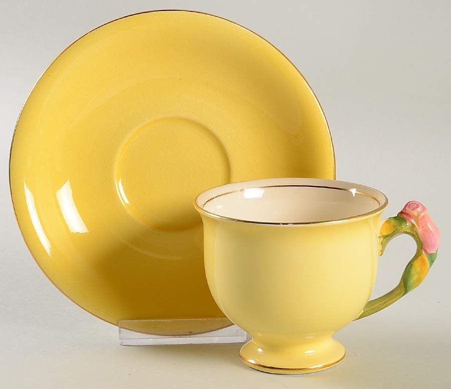 Rosebud Yellow (Yellow Background) Footed Cup & Saucer Set by Royal Winton-1