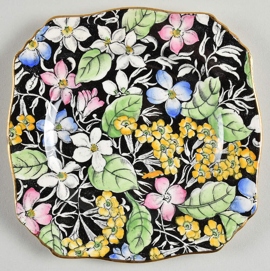 Spring Glory Black Square Bread & Butter Plate by Royal Winton-1
