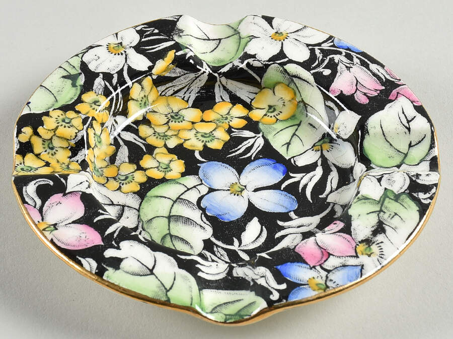 Spring Glory Black 4" Ashtray by Royal Winton-1
