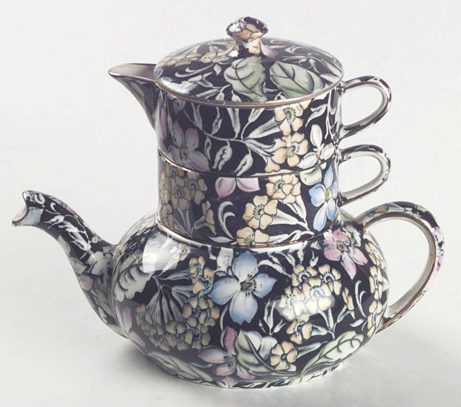 Spring Glory Black Mini Teapot Stacking Set (Creamer, Sugar) by Royal Winton-1