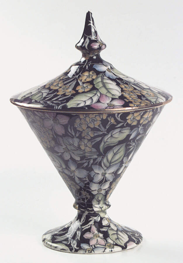 Spring Glory Black Candy Jar & Lid by Royal Winton-1