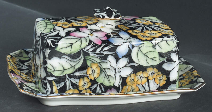 Spring Glory Black Covered Butter/Cheese by Royal Winton-1
