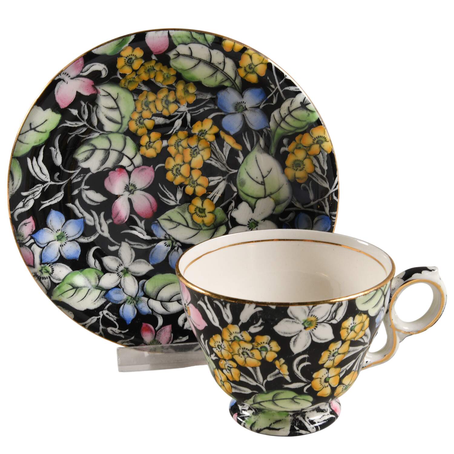 Spring Glory Black Footed Cup & Saucer Set by Royal Winton-1