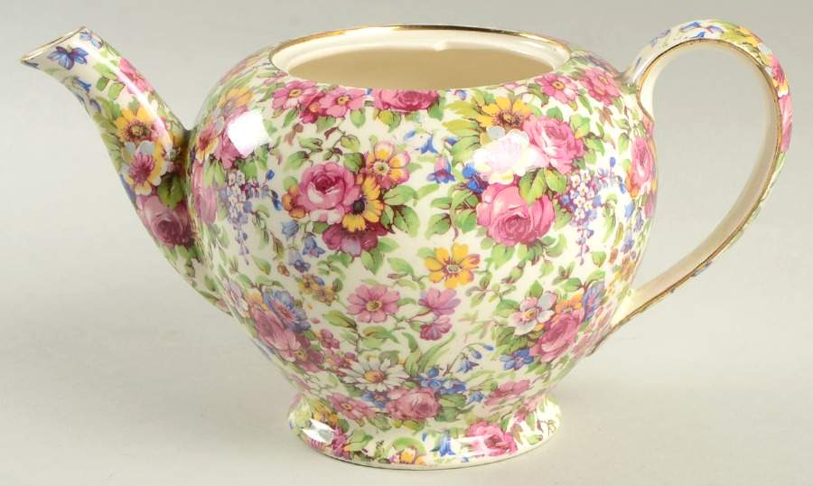 Summertime (Pre 1960, Cream Background, Gold Trim) 3 Cup Albans Teapot No Lid by Royal Winton-1