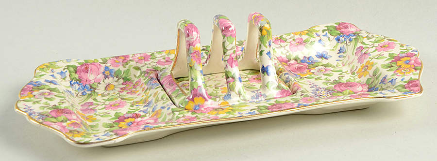 Summertime (Pre 1960, Cream Background, Gold Trim) Individual Toast Butter & Marmalade by Royal Winton-1