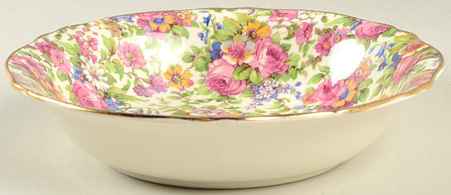 Summertime (Pre 1960, Cream Background, Gold Trim) Coupe Soup Bowl by Royal Winton-1