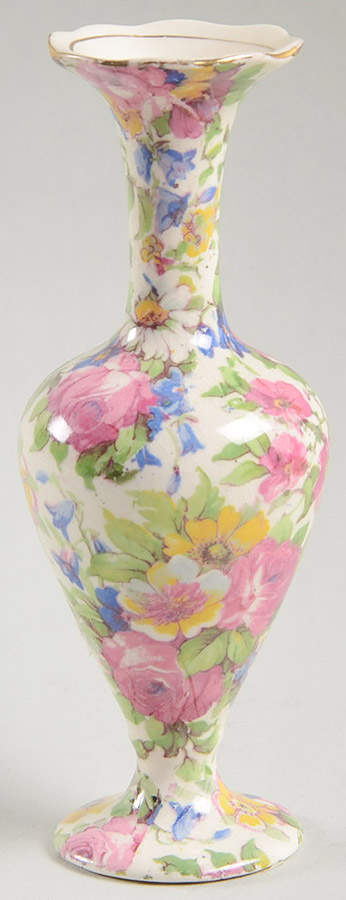 Summertime (Pre 1960, Cream Background, Gold Trim) 5" Bud Vase by Royal Winton-1
