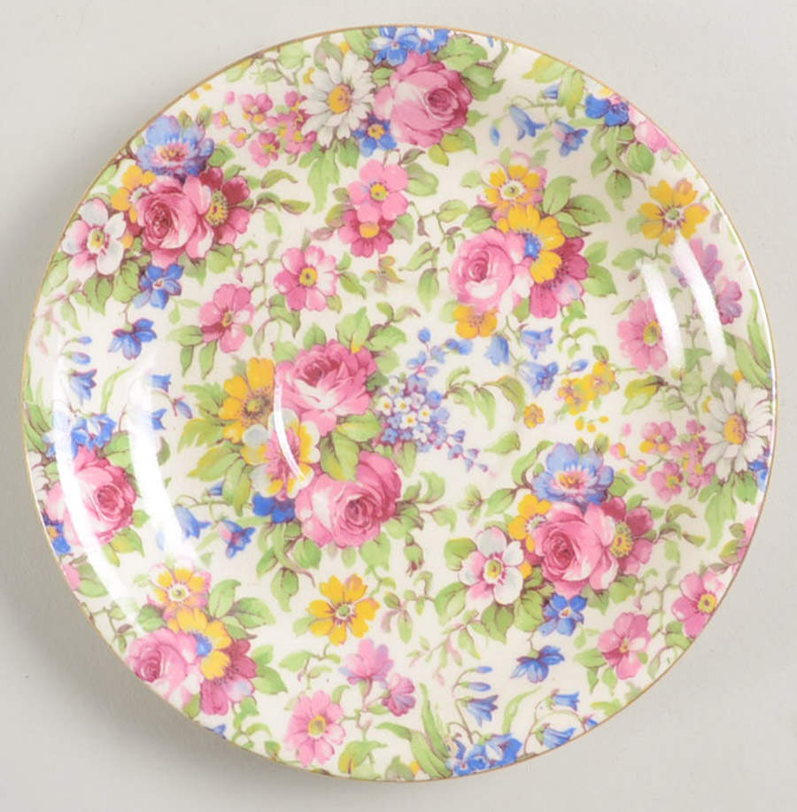Summertime (Pre 1960, Cream Background, Gold Trim) Saucer for King Flat Cup by Royal Winton-1