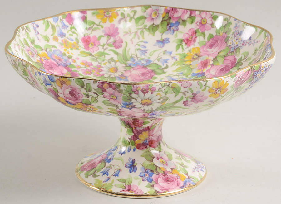 Summertime (Pre 1960, Cream Background, Gold Trim) Round Compote (Height X Width) by Royal Winton-1