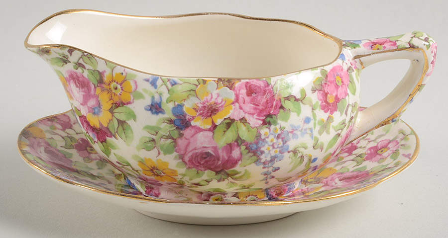 Summertime (Pre 1960, Cream Background, Gold Trim) Mint Boat & Stand by Royal Winton-1