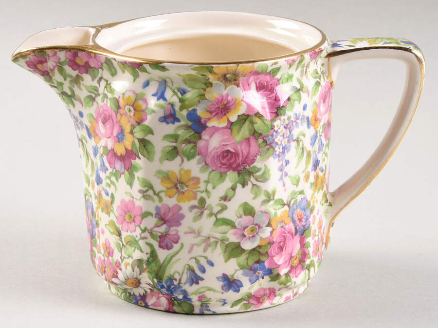 Summertime (Pre 1960, Cream Background, Gold Trim) Small Hot Water Jug No Lid by Royal Winton-1