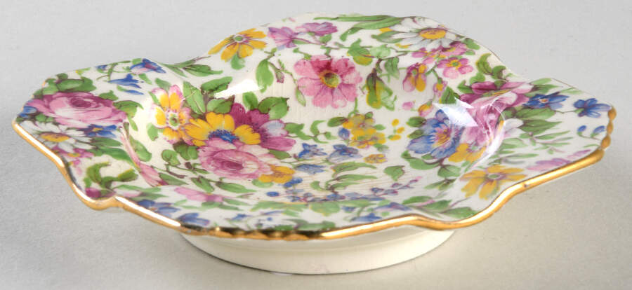 Summertime (Pre 1960, Cream Background, Gold Trim) 4" Ashtray by Royal Winton-1