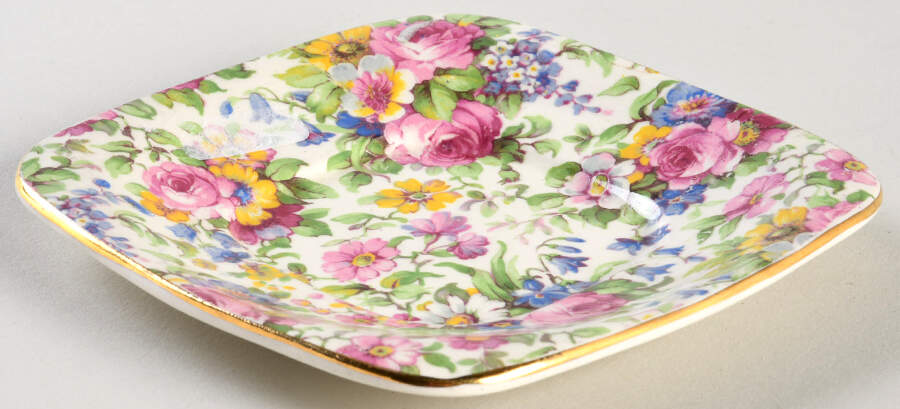 Summertime (Pre 1960, Cream Background, Gold Trim) Underplate for Jam/Jelly & Metal Lid by Royal Winton-1