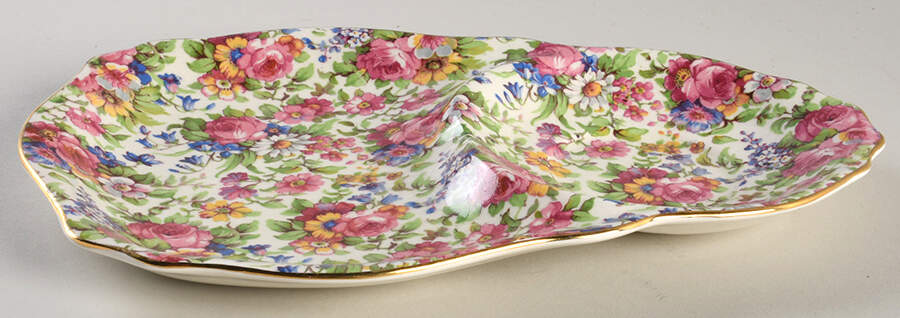 Summertime (Pre 1960, Cream Background, Gold Trim) Plate for Dessert Plate & Cup Set by Royal Winton-1