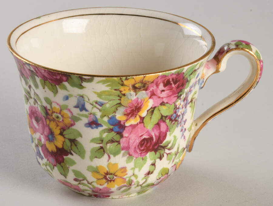 Summertime (Pre 1960, Cream Background, Gold Trim) Cup for Dessert Plate & Cup Set by Royal Winton-1