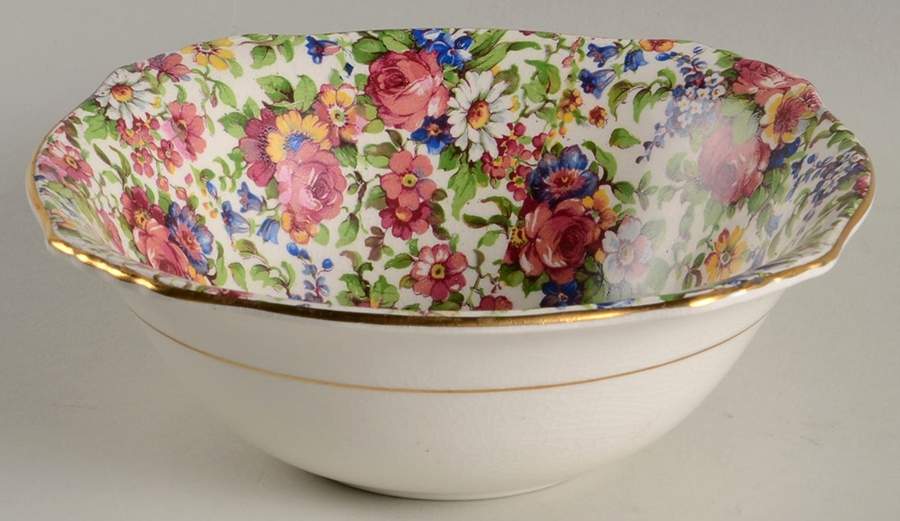 Summertime (Pre 1960, Cream Background, Gold Trim) Square Cereal Bowl by Royal Winton-1