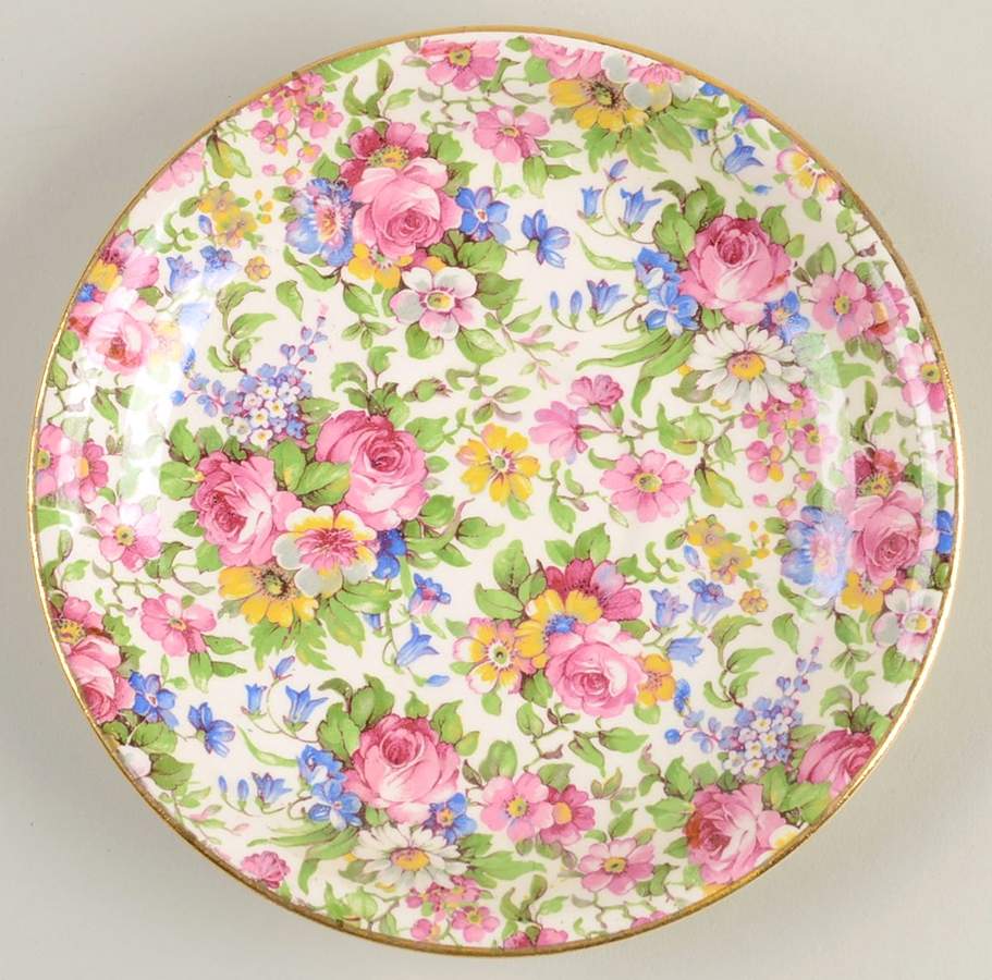 Summertime (Pre 1960, Cream Background, Gold Trim) Saucer for Footed Cup by Royal Winton-1