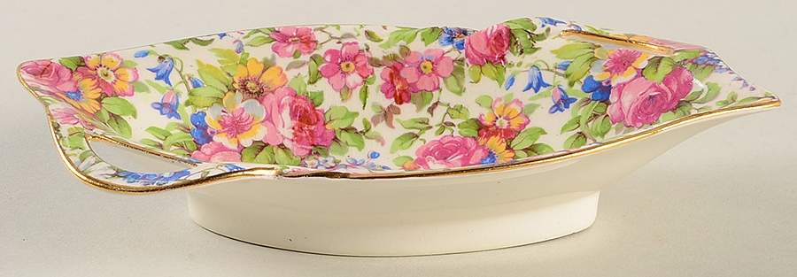 Summertime (Pre 1960, Cream Background, Gold Trim) Nut Dish by Royal Winton-1
