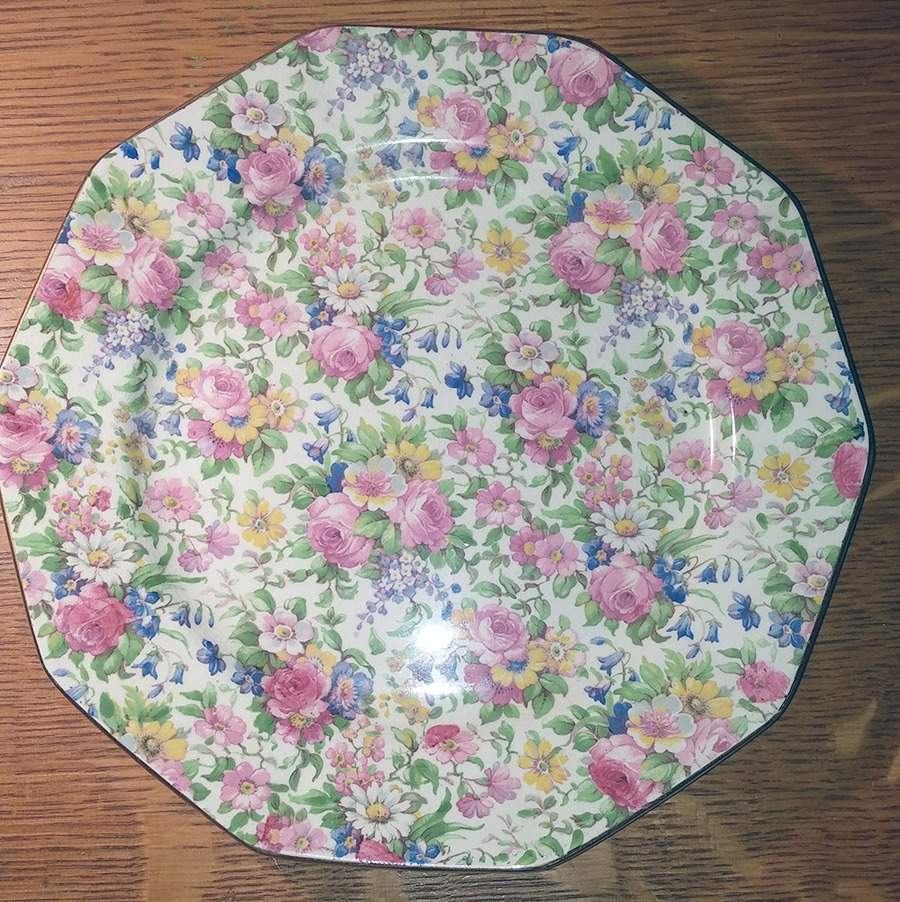 Summertime (Pre 1960, Cream Background, Gold Trim) Luncheon Plate by Royal Winton-1