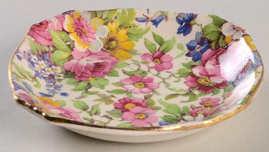 Summertime (Pre 1960, Cream Background, Gold Trim) Butter Pat by Royal Winton-1
