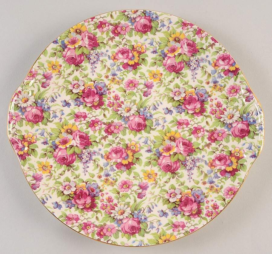 Summertime (Pre 1960, Cream Background, Gold Trim) Handled Cake Plate by Royal Winton-1