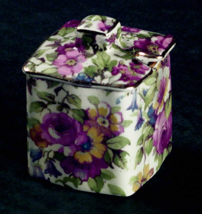 Summertime (Pre 1960, Cream Background, Gold Trim) Mustard Jar & Lid by Royal Winton-1