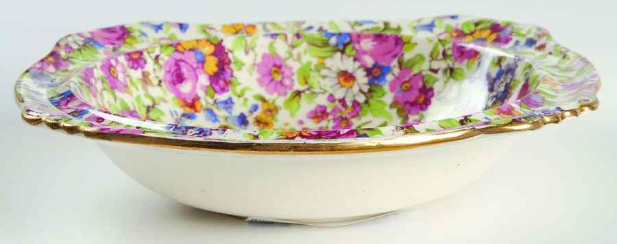 Summertime (Pre 1960, Cream Background, Gold Trim) Square Cereal Bowl by Royal Winton-1