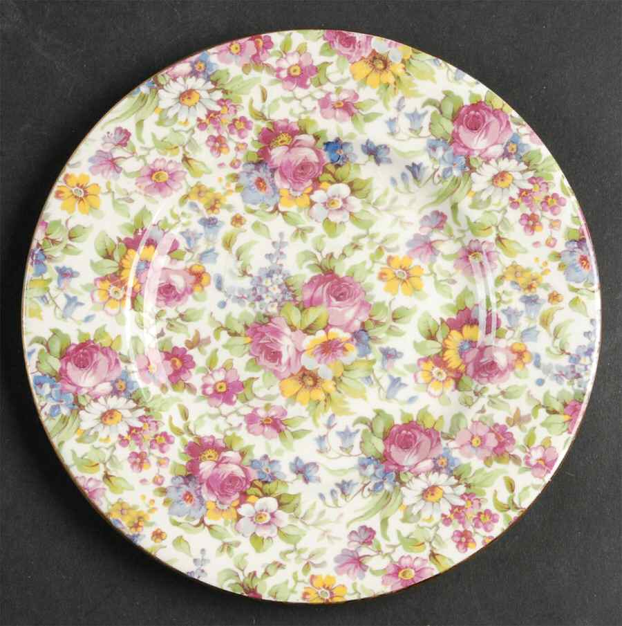 Summertime (Pre 1960, Cream Background, Gold Trim) Dessert/Pie Plate by Royal Winton-1