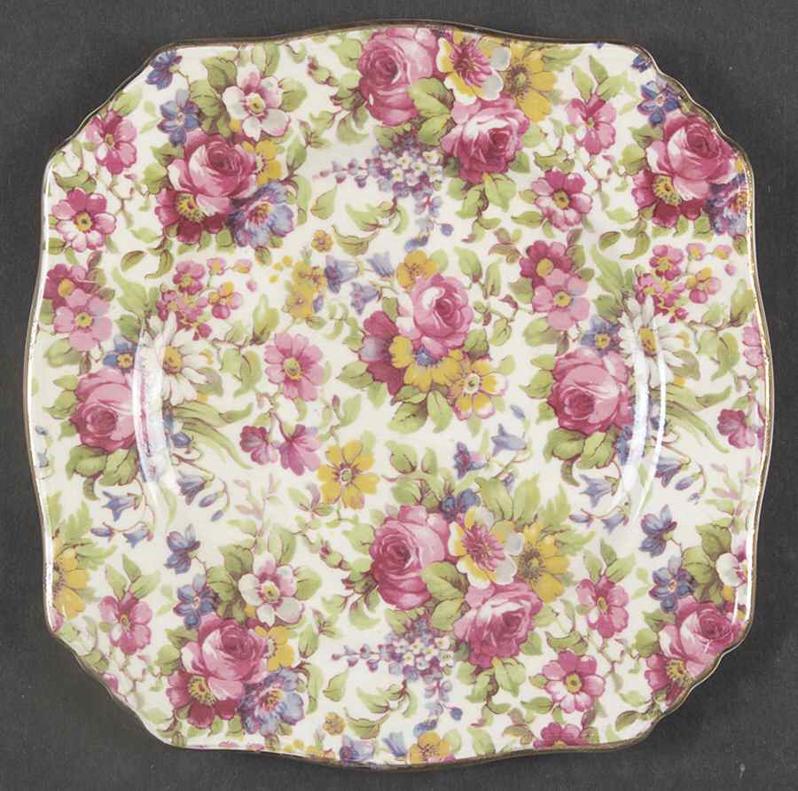 Summertime (Pre 1960, Cream Background, Gold Trim) Square Bread & Butter Plate by Royal Winton-1