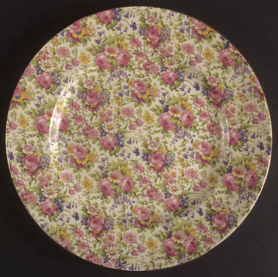 Summertime (Pre 1960, Cream Background, Gold Trim) 11" Bread & Butter Service Plate (Chop Plate) by Royal Winton-1