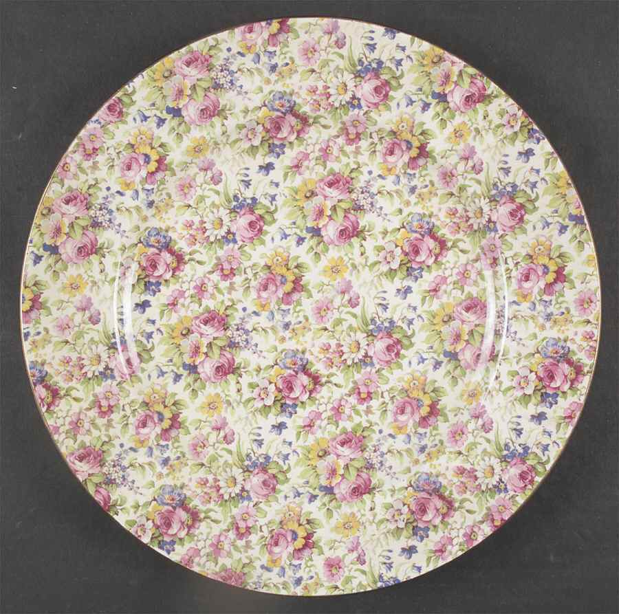 Summertime (Pre 1960, Cream Background, Gold Trim) Bread & Butter Service Plate (Chop Plate) by Royal Winton-1