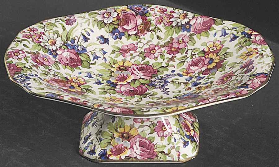 Summertime (Pre 1960, Cream Background, Gold Trim) Low Compote by Royal Winton-1