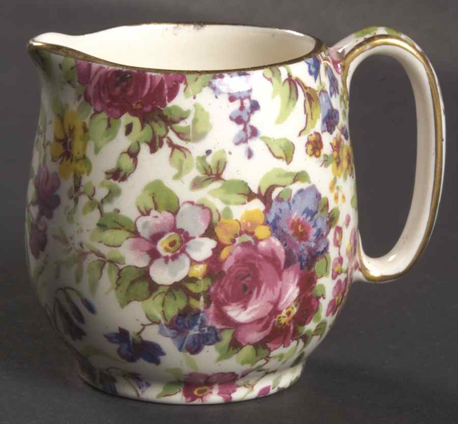 Summertime (Pre 1960, Cream Background, Gold Trim) Breakfast Set, Individual Creamer Only by Royal Winton-1