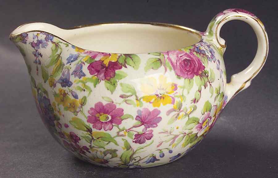 Summertime (Pre 1960, Cream Background, Gold Trim) Mini Creamer by Royal Winton-1