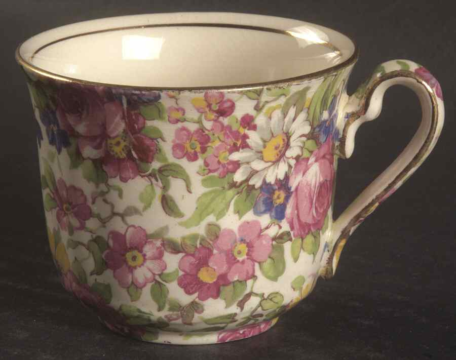 Summertime (Pre 1960, Cream Background, Gold Trim) Ascot Flat Demitasse Cup by Royal Winton-1