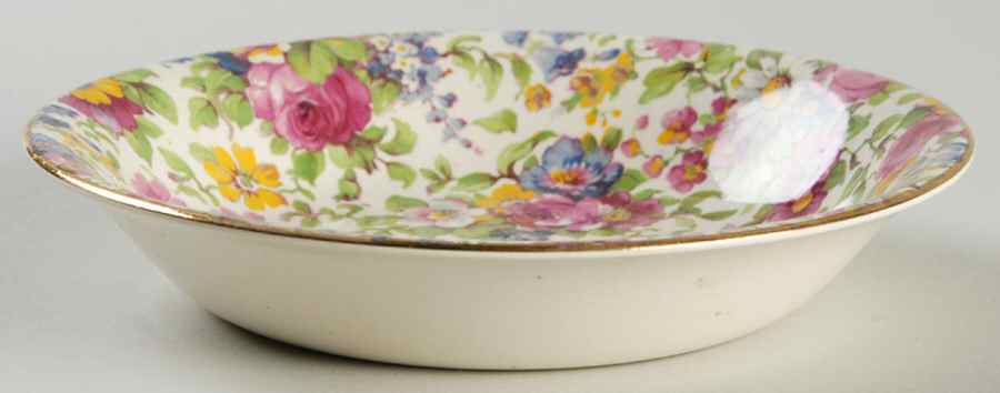 Summertime (Pre 1960, Cream Background, Gold Trim) Fruit/Dessert (Sauce) Bowl by Royal Winton-1