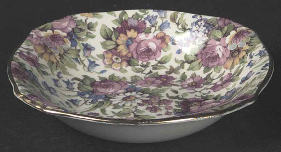 Summertime (Pre 1960, Cream Background, Gold Trim) Square Fruit/Dessert (Sauce) Bowl by Royal Winton-1