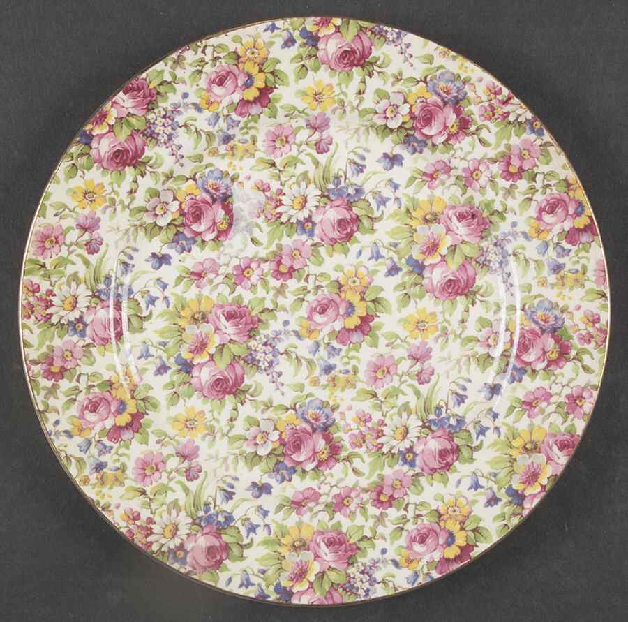 Summertime (Pre 1960, Cream Background, Gold Trim) Luncheon Plate by Royal Winton-1