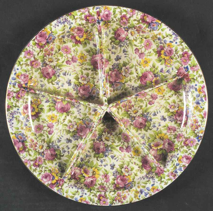 Summertime (Pre 1960, Cream Background, Gold Trim) 5-Part Relish by Royal Winton-1
