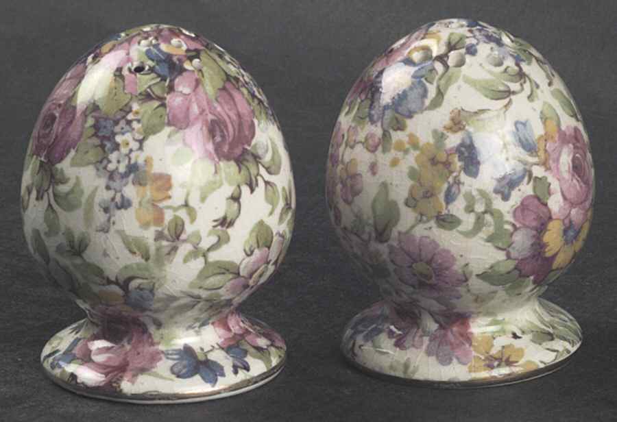 Summertime (Pre 1960, Cream Background, Gold Trim) Clover Leaf Salt and Pepper Set by Royal Winton-1