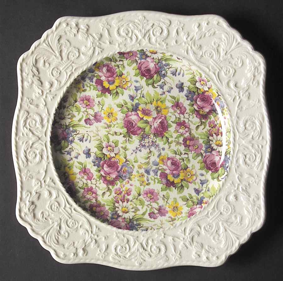 Summertime (Pre 1960, Cream Background, Gold Trim) Ascot Salad Plate w/Wedgwood Border by Royal Winton-1