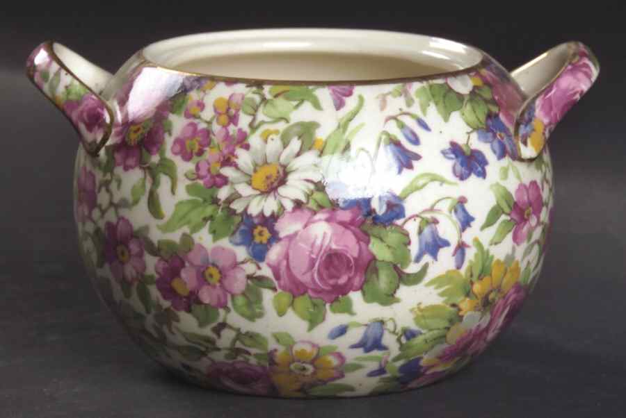 Summertime (Pre 1960, Cream Background, Gold Trim) Elite Sugar Bowl No Lid by Royal Winton-1
