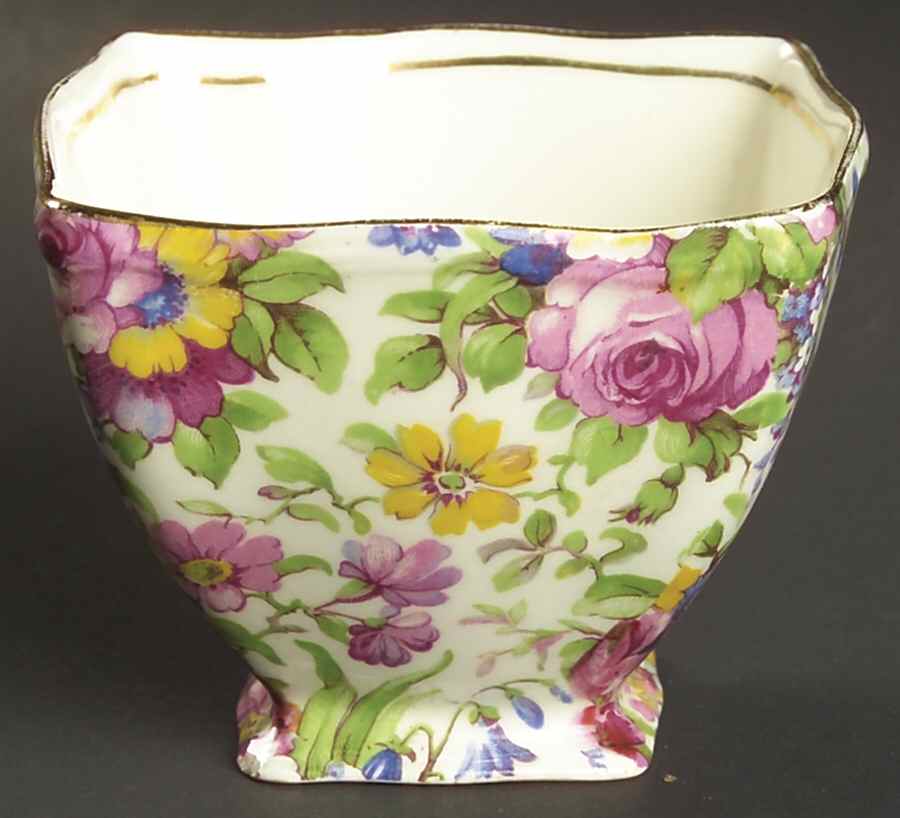 Summertime (Pre 1960, Cream Background, Gold Trim) Ascot Straight Open Sugar Bowl by Royal Winton-1